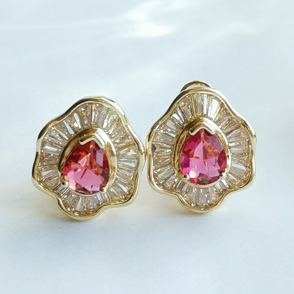 Teardrop Pink Topaz CZ Omega Lever Back Earrings 🆕